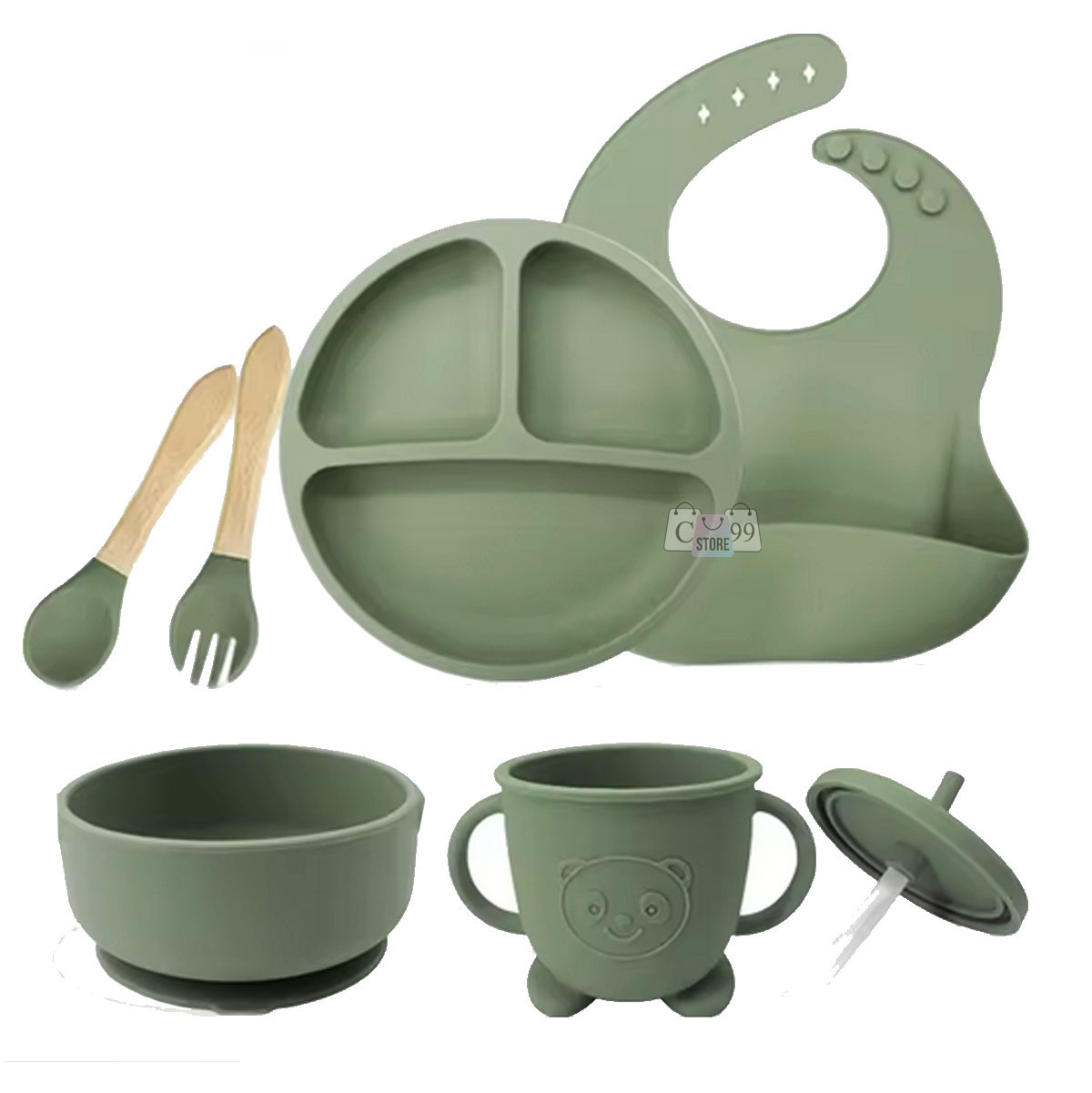 Vista 4 de Vajilla Silicona Para Bebés Con Babero